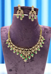Simple party wear necklace with green colour stone -pairing with beautiful earrings
